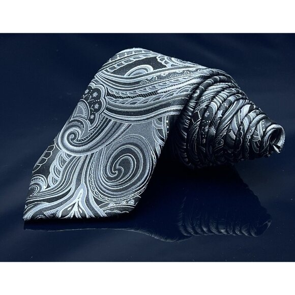 DONALD J TRUMP Black Paisley Silk Tie HANDMADE 60.5” - Picture 6 of 6